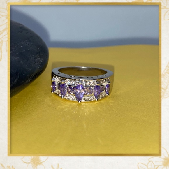 5 Marquise Stone Amethyst Sapphire 925 Silver Ring - Picture 2 of 4